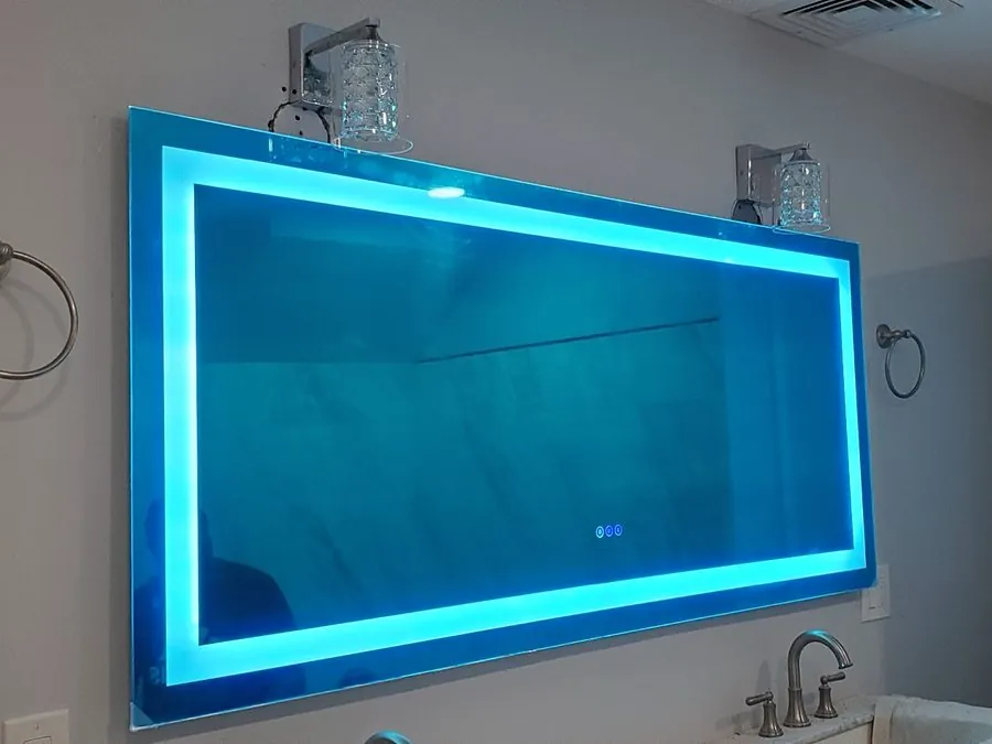 Large backlit LED bathroom mirror wired and installed